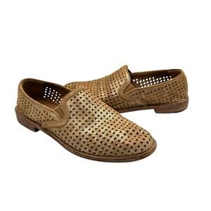 Trask NEW Ali Perforated Suede Leather Gold Metallic Slip On Western Loafers